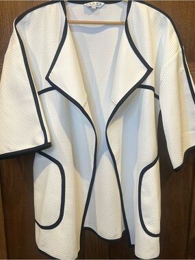 Landa White Open-Front Blazer with Black Trim